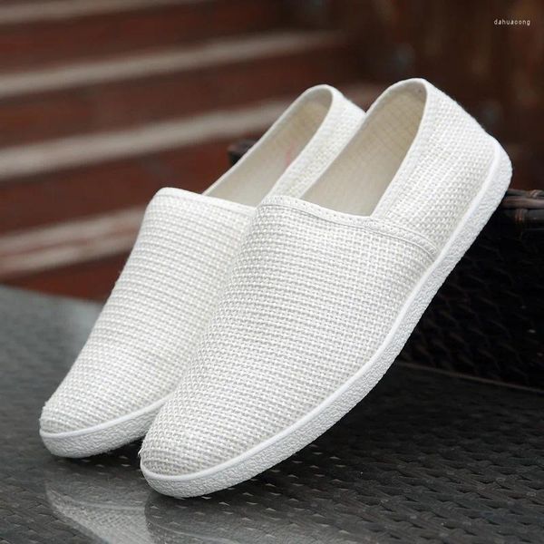 Sapatos casuais 2024 menos de tela em calçados de pescadores de calçados brancos de linho branco Blateds masculinos