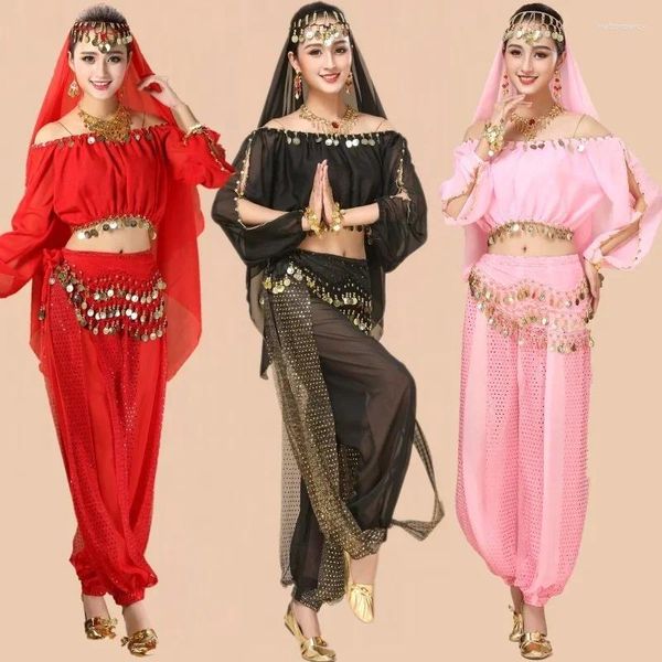 Desgaste do palco de Bollywood Dance Costumes Belly Set Top Pant Figurino Um Tamanho