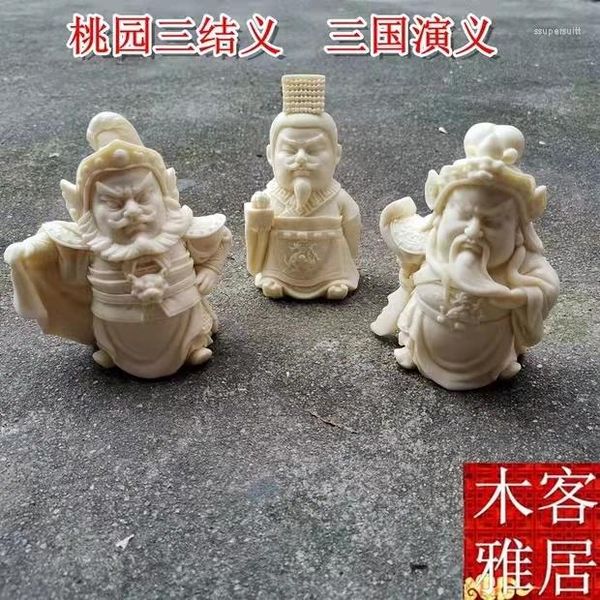 Estatuetas decorativas frutas marfim liu bei guan yu zhang fei taoyuan três nó justiça guangong figuras pequenas decorações no carro