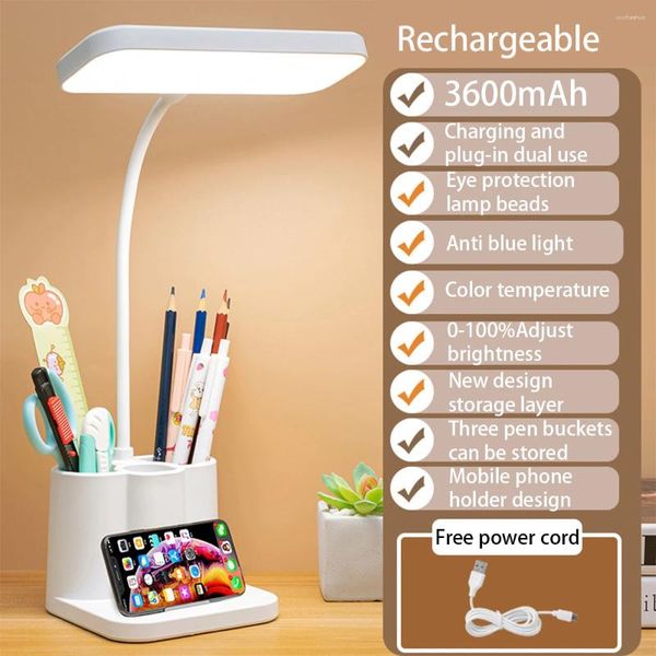 Lâmpadas de mesa Lâmpada LED Plug USB Plug Recarregável Touch Desk 3 Modos Dimning Olhe Protection Student Reading Night Light Bedside