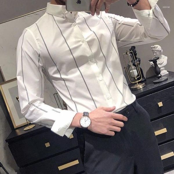 Herren -Hemdhemden Hemd Business Muskel Langarm männlich gestreifter sozialer original koreanischer Kleidung Designer Sommer ich normal xxl