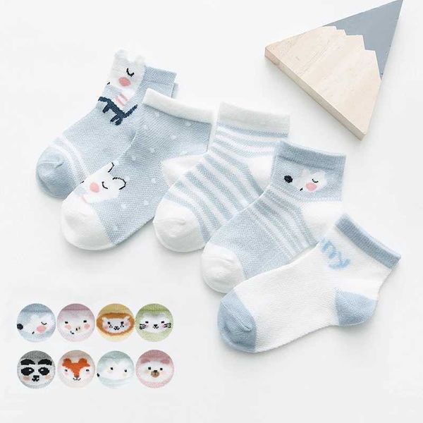 Kinder Socken 5pairs/Los 2-12y Kinder Socken Babysocken für Mädchen Baumwollnetz süße Neugeborene Jungen Kleinkindsocken Babykleidung Accessoires Y240504