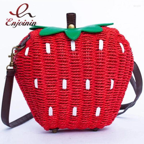 BISHE SCOLLE Strawberry Straw Femmina Summer Beach Pulses and Borse Blut Clutch Borse vintage Vintage Weave Fashion Fatto a mano