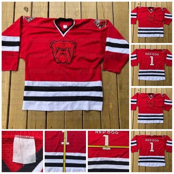 CEOC202 MENS WOMENS GIOVANI Vintage 90S RED DOG HOCKEY JEERSEY GOLD ATLETIC RARE GRAILE