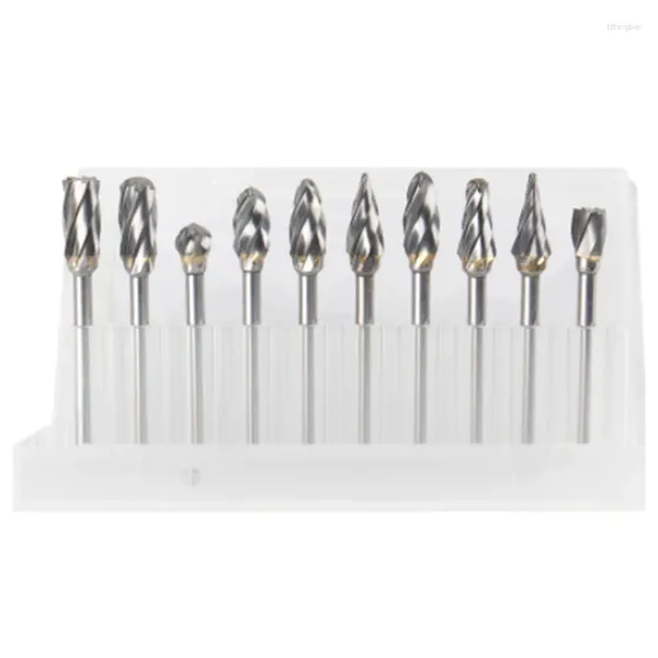 10pcs in carbide File rotante fresatura a fresatura a grana singola tungsteno Macinatura in acciaio Strumento di incisione della lavorazione del legno 3x6mm set