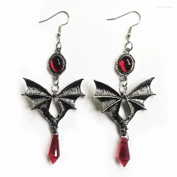 Dangle Ohrringe Gothic Retro Vampire Fledermaus für Frauen Mode Hexenschmuck Halloween Geschenk Red Drop Spoic Crystal Hook Anhänger