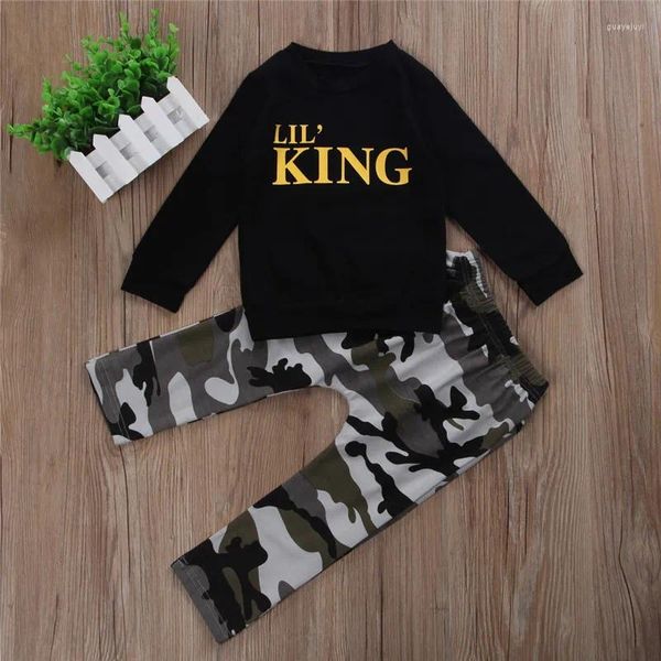 Giyim Setleri 1-6Years Boys Camouflage 2pcs Giysiler Set Mektup Deseni Sweatshirt Üstler Baskılı Uzun Pantolonlar Bebek İçin Kıyafet