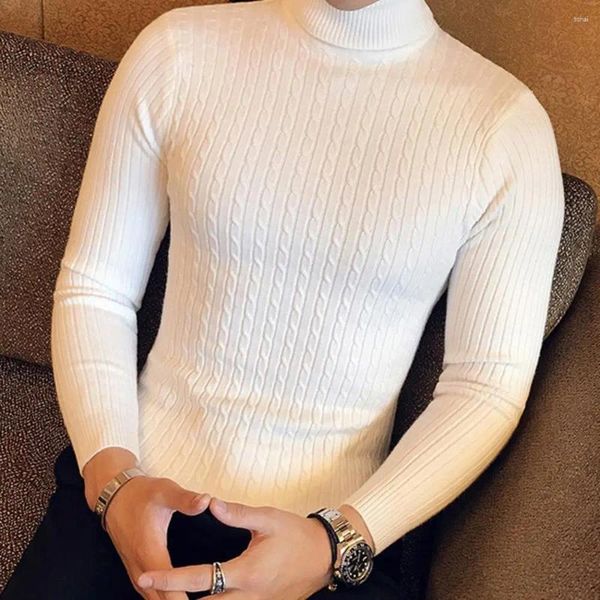 Erkek Sweaters Düz Renk Uzun Kollu Örme Kazak All-Matched Blegleneck Twist Men Pullover Sonbahar Kış 2024 Artı Boyut