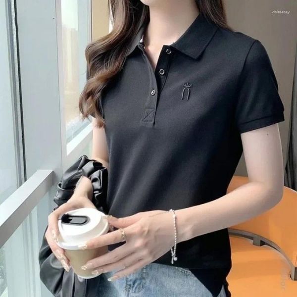 Polos femminile Polo Neck Shirt for Women Knitting Knitting Gum