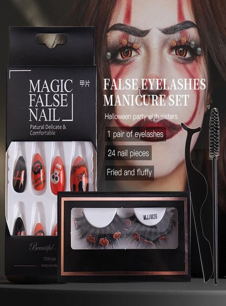 Halloween Party Eye Lashes Extension False Nails 24PCs Sets gefälschte vollständige Abdeckung Acrylpresse auf Wimpern7280515