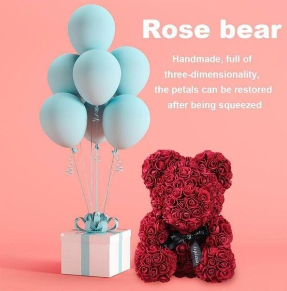 Розовый медведь плюшевая медведя искусственная пена розы для оконного витрина навсегда роза вечная цветочная свадьба Свавентинские подарки298Y7711761