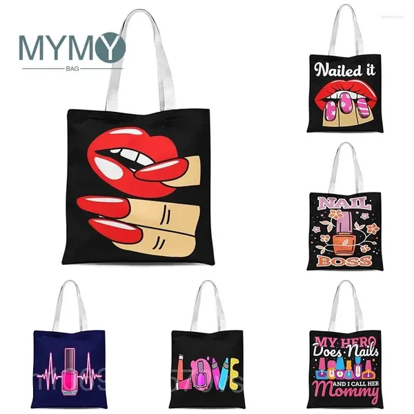 Bolsas de noite unhas saco de ombro de ombro impressão compras ecologicamente corretas Bolsas de crianças femininas grande capacidade para o presente