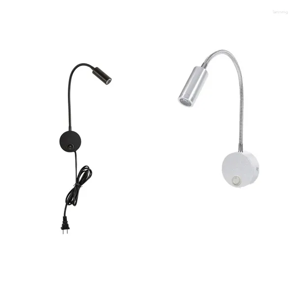 Lâmpada de parede flexível 3 watts 3W Iluminação de arandela leve LED de ganso para o quarto Leitura de banheiro com plugue