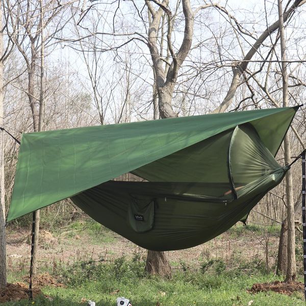 260x140 cm Outdoor -Doppelcamping -Hängematte mit Moskitonetz und Regenfliegerplan Leichter Fallschirmhängematte für Reisen Wanderung 240430