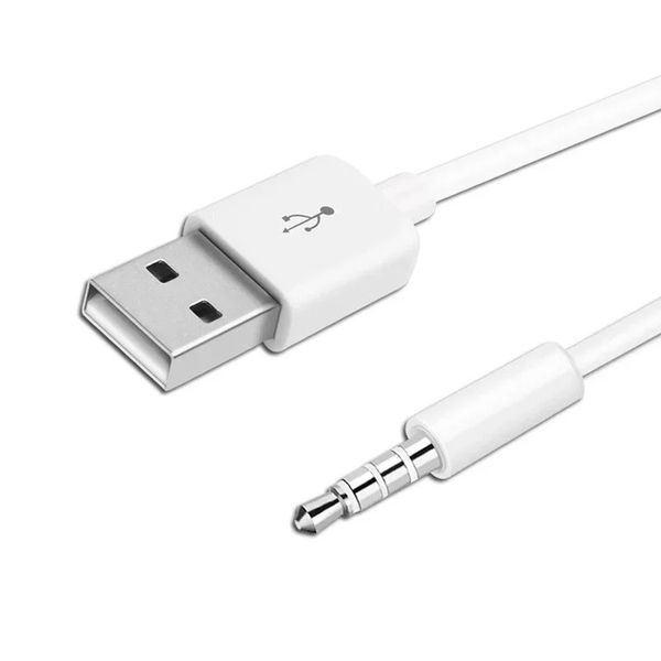 3,5mm AUX Audio Fiş Kriko - USB 2.0 Erkek Şarj Korusu Adaptör Kablosu 100cm Metal Ev Şarjı 2'de 1 Aux Audio Adaptör Kablosu