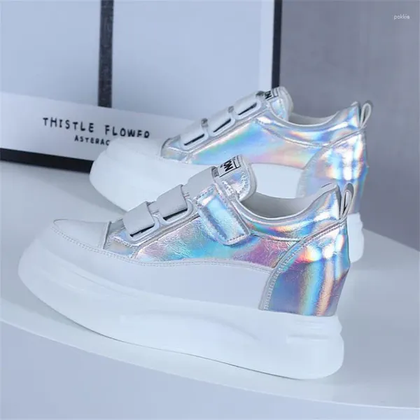 Lässige Schuhe Frauen 8 cm versteckte Keilschneider Sneakers Plattform High Heels Frau Weiße Trainer