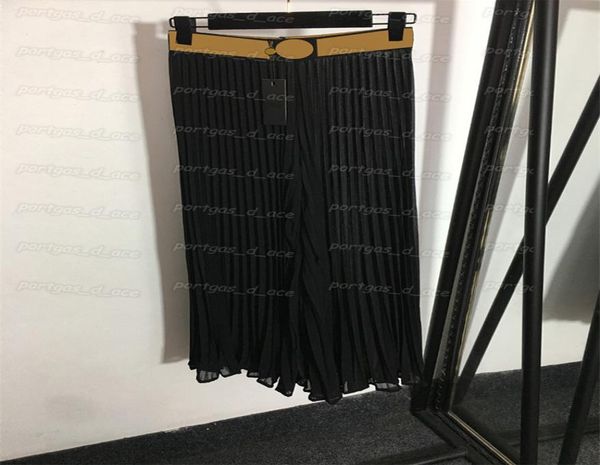 Damenweitbein Hosen Modes schwarzes Gurting -Design -Hosen elastischer hoher Taille Plissee Pants7358723
