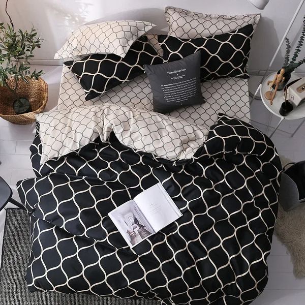 Consolador de cama preta de luxo Conjunto com travesseiro de travesseiro de cama de linho de cama de tamanho completo conjunto de edredão