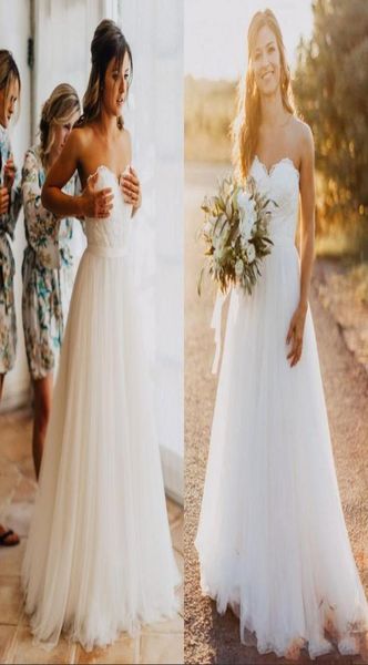 2019 Novo namorado renda uma linha simples vestidos de noiva baratos vestidos de noiva rural elegante tulle praia vestidos de noiva99959993