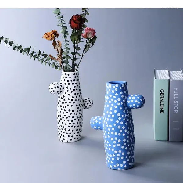 Vasos nórdicos cactos brancos vaso de cerâmica Polka Padrões criativos Ornamento Creative Sala de estar Decoração de decoração de casa Acessórios