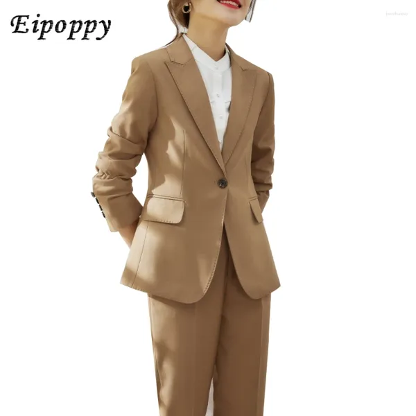 Женские брюки с двумя частями высококачественной мягкой ткани Женщины Формальный костюм 2 для работы для работы Khaki ВМС -офис. Женский бизнес Blazer и