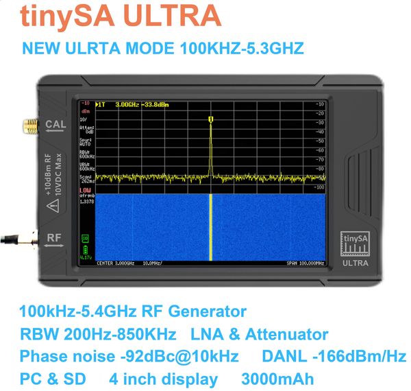 Оригинальный Tinysa Ultra 100 кГц-5,3 ГГц 4-дюймовый дисплей ручной работы Tiny Spectrum Analyzer RF Generator с батареей 240429