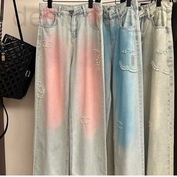Frauen Jeans Designer Original Standard Händequalitäten -Ablaufjeans mit Perlen, gerade Beinbreite Hosen von Frauen, lose und schlanker koreanischer Stil 0KFR