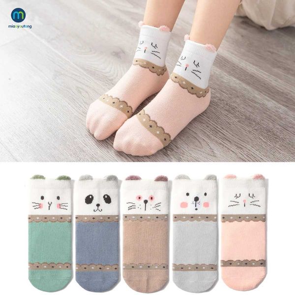 Meias infantis 5 pares/lote desenho animado animal animal algodão macio malha de bebê crianças menino recém -nascido menino garotas meias de roupas acessórios miaoyoutong y240504