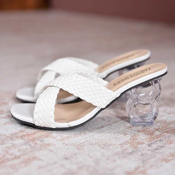 Kleiderschuhe transparent seltsame High Heels Sandalen Frauen Sommerwebe weibliche Hausschuhe Mode Yellow Open Tode Slides Plus Size H240504