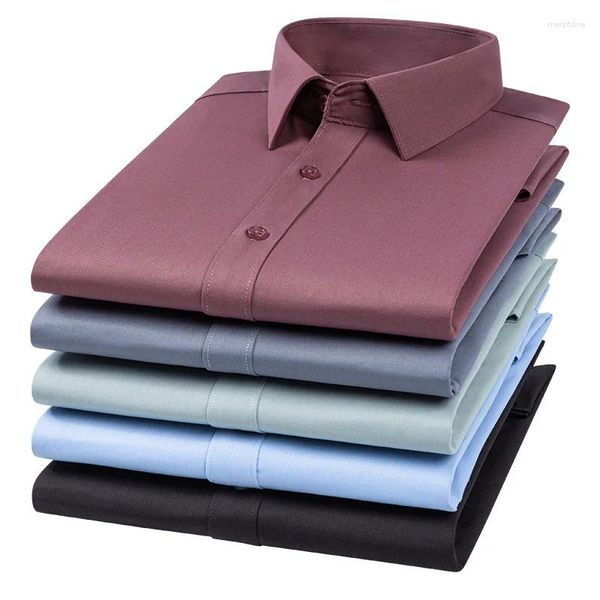 Camicie da uomo camicie di bambù in fibra elastica a manica lunga per uomo slim fit force non ferro antigmette camisa camicia bianca sociale