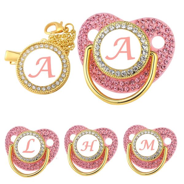 Luxus Zirkonbaby Schnuller Clip Pink Brief geboren personalisierte Schnullerhalter Bling Silicon Kind Teether Nippel BPA kostenlos 240418