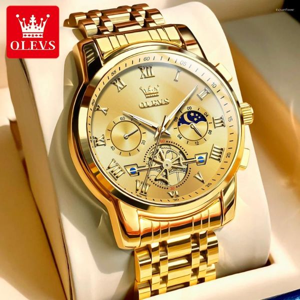 Armbanduhr Luxusgeschäft Golden Edelstahl Uhr für Männer Chronograph R Phase Wasserwiderstand Leuchtende Mann Quarz Armbanduhr