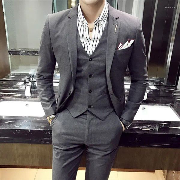 Мужские костюмы (брюки для жилета куртки) модный бутик сплошной цвет Мужчина формальный бизнес -костюм 3PS