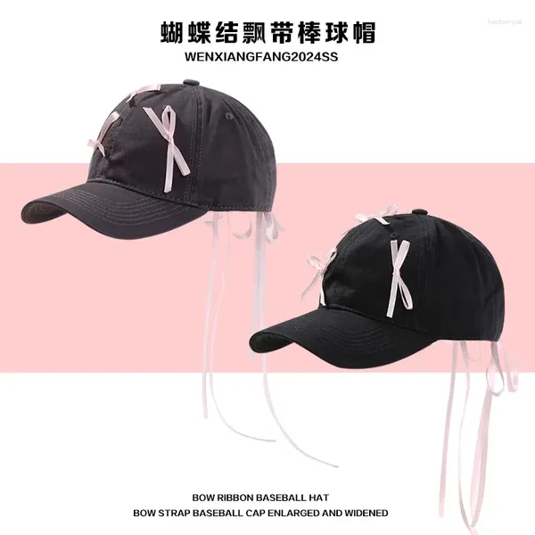 Caps de bola Caps Korean Sweet Bow Streamer Baseball Cap Women's Fashion Primavera e verão Big Head Outdoor Leisure Sunshade Sports Hat Gorras