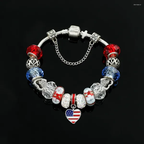 Braccialetti di fascino perle in cristallo bandiera americana Bracciale USA BANCELLO PENDANTE BANGLE DEL 4 LUGLIO Accessori di moda