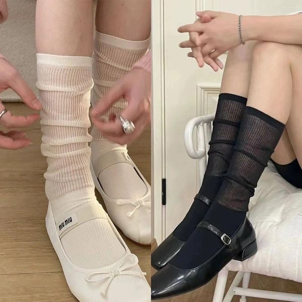 Frauen Socken Mode Lolita Long lose Sommer Frühling solide weiß süße koreanische Maschendesigner atmungsaktive Spitze kreativ