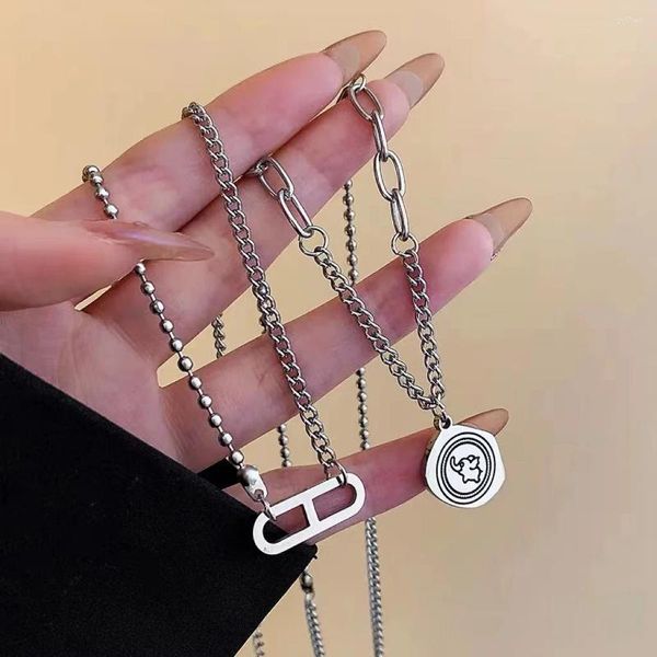 Collane a pendente a doppia catena collana elefante baby femmina retrò semplice tutto il maglione di maglione accessori per girocollo