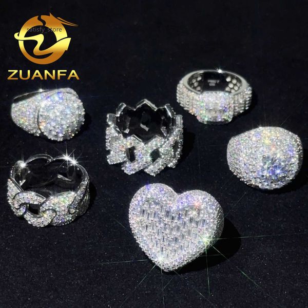 Instock Hot Selling Rapper Jóias Hip Hop Ring Heart Moissanite Ring 925 Silver Ice Out Moissanite Men Women Diamond Ring