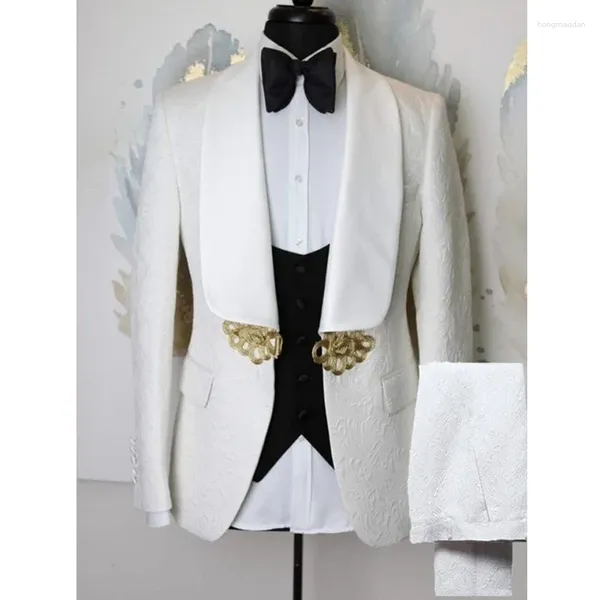 Ternos masculinos no noivo Floral Wedding Tuxedo for Men Slim Fit 3 peças Casa de fantasia de moda masculina personalizada com colete preto mais recente 2024