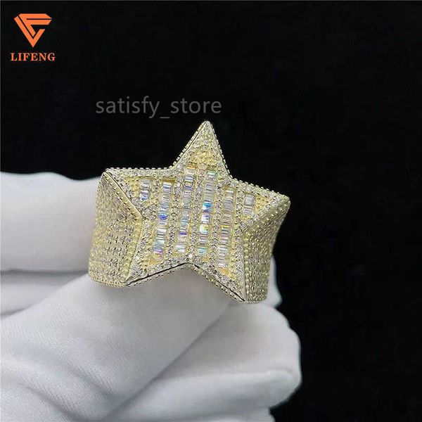 14K Gold Batled Diamond Diamond Moissanite Ring Mens Bling Rapper Jóias Hip Hop Ice Out Star Signet Ring for Men