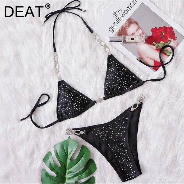 Mutada de banho feminina 2024 Summer Fashion Bikini Diamond Split Swimsuit Sold Color Strap Feminino Trendy 11xx9187