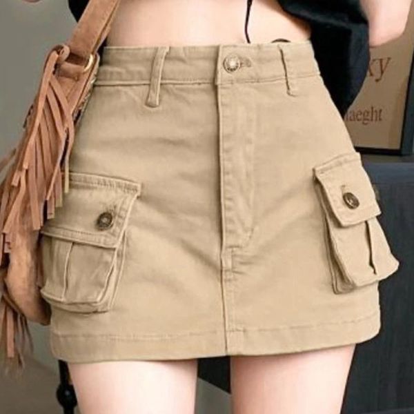 Röcke Frauen Demin Shorts Ladies Sommer hohe Taille Y2K Vintage Streetwear Slim Fit Mini Frau A-Line Big Pocket Cargo Rock