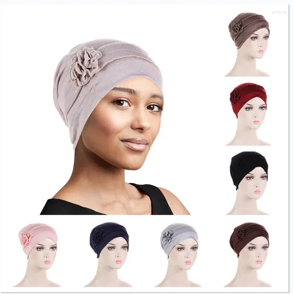 Roupas étnicas algodão de seda hat floral chapéu de cabeça muçulmana hijab ramadã Islã subscarf tampa de turbante feminino women turbante