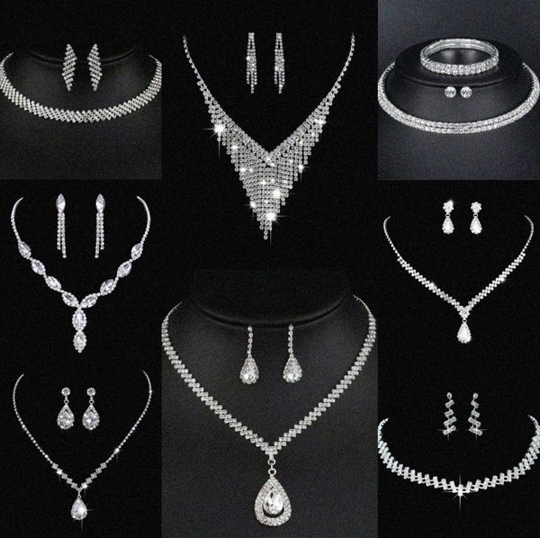 Wertvolles Labor Diamantschmuck Set Sterling Silber Hochzeit Halskette Ohrringe für Frauen Braut Engagement Schmuck Geschenk E8EJ#