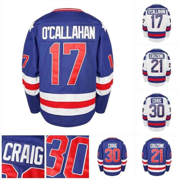 CEOC202 Erkek 17 Jack O'Callahan 1980 Takım Hokey Jersey 21 Mike Eruzione 30 Jim Craig Mucize Alternatif Yıl Vintage Jersey