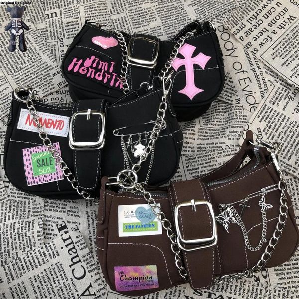 Sagne a tracolla Y2K Vintage Harajuku Lolita Punk Spice's Spice Girl Star Star Rivet Zipper One Assing Bag