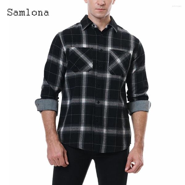 Camicie casual maschile in stile inglese camicia tascabile 2024 top a petto singolo uomo camicetta a quadri camicetta autunnale sexy abbigliamento da uomo sexy