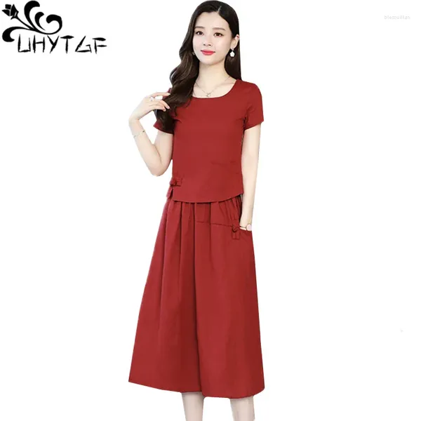 Abiti da lavoro Uhytgf Corea di grandi dimensioni Set di gonne da donna in lino in cotone da donna comodo abito estivo comodo abito da donna casual set abiti da donna casual 940