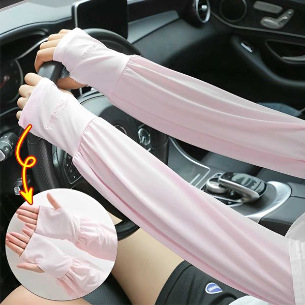 Sleevelet kol kolları kadın yaz güneş koruma kolları ince ve nefes alabilen sürüş eldivenleri parmaksız kadın uv kolu Q240430