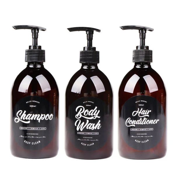 2024 500 ml Haustier Flüssigkeit Seife Flasche Braun Bad Dusche Dusche Erfüllbar Shampoo Shampoo Conditioner Lotion Pressspender für Badezimmerspender Flaschen Flaschen